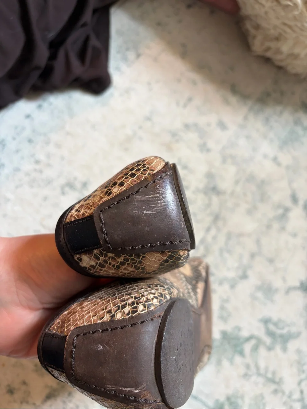 Tory Burch Brown Snakeskin-Print Leather Logo Ballet Flats